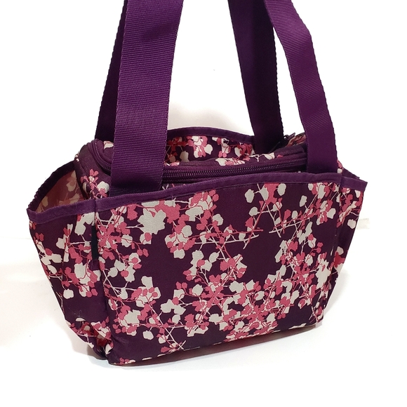 BYO Built Nosh Purple Pink Ivory Abstract Print 1 Zipped Pocket 2 End Pockets - Picture 1 of 10